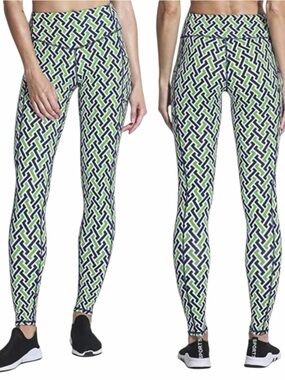 J. McLaughlin Pocket Leggings Size Large Ankle Length Green White Navy